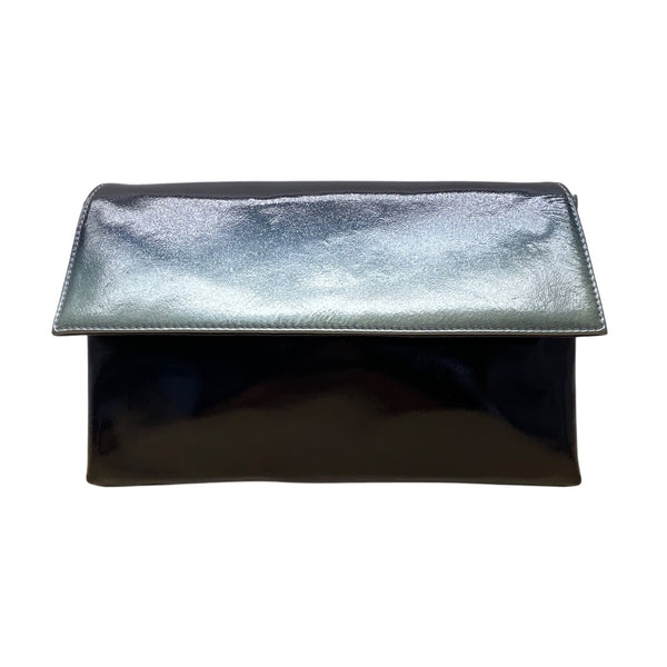 Charles David Women’s Black Metallic Leather Clutch Bag With Snap Closure