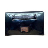 Charles David Women’s Black Metallic Leather Clutch Bag With Snap Closure