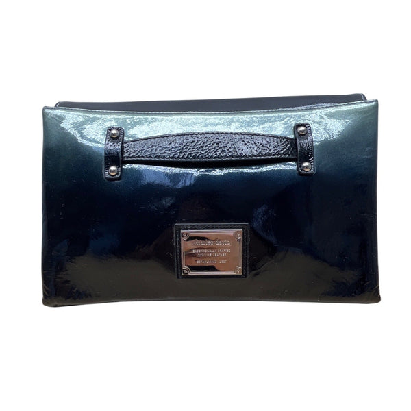 Charles David Women’s Black Metallic Leather Clutch Bag With Snap Closure