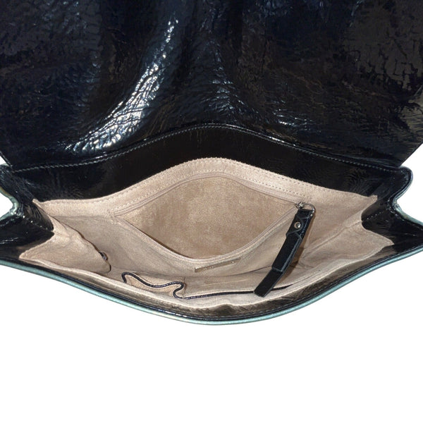 Charles David Women’s Black Metallic Leather Clutch Bag With Snap Closure