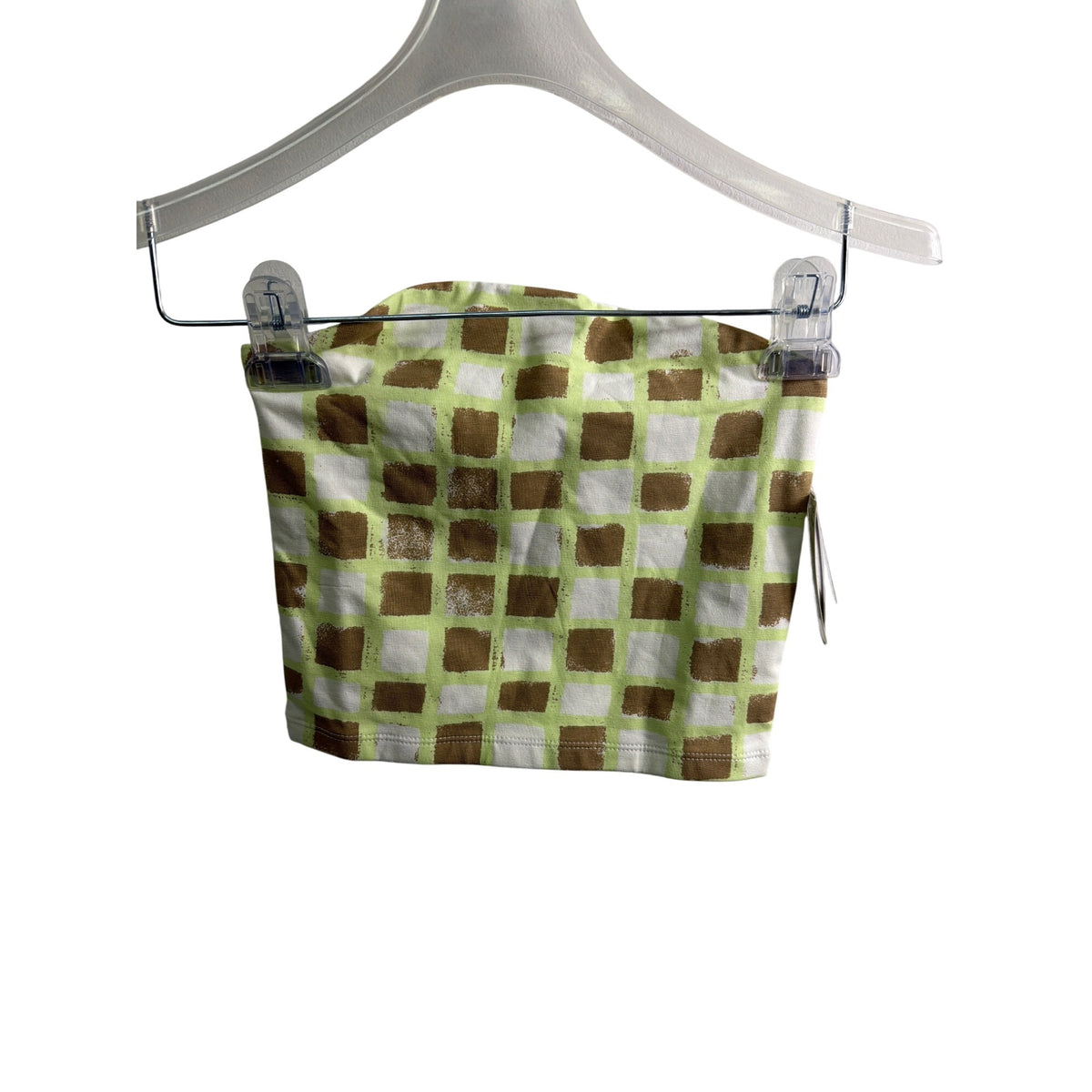 BP. Womens Green & White Cotton Blend Bandeau Tube Top XXS Checked Pattern
