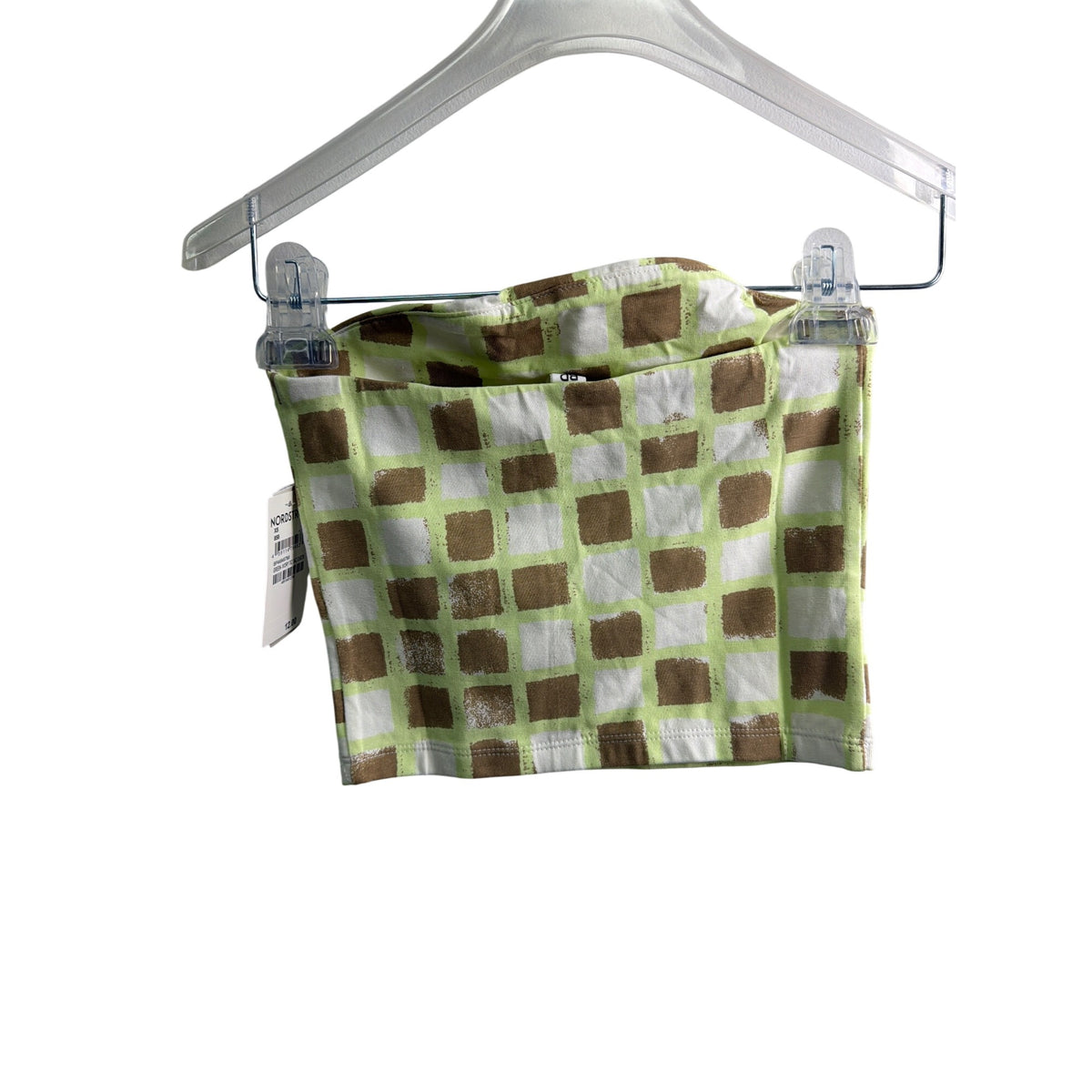 BP. Womens Green & White Cotton Blend Bandeau Tube Top XXS Checked Pattern