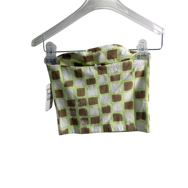 BP. Womens Green & White Cotton Blend Bandeau Tube Top XXS Checked Pattern