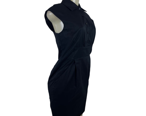 Ann Taylor Sleeveless Black Button-Up Collared Dress With Back Zipper Sz 2 - New