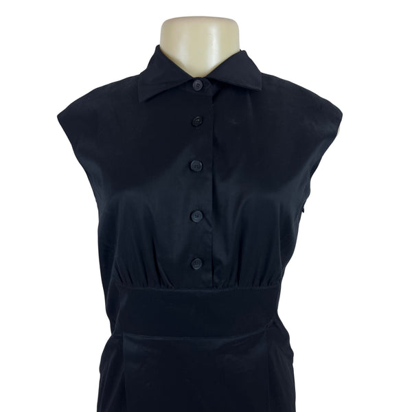 Ann Taylor Sleeveless Black Button-Up Collared Dress With Back Zipper Sz 2 - New
