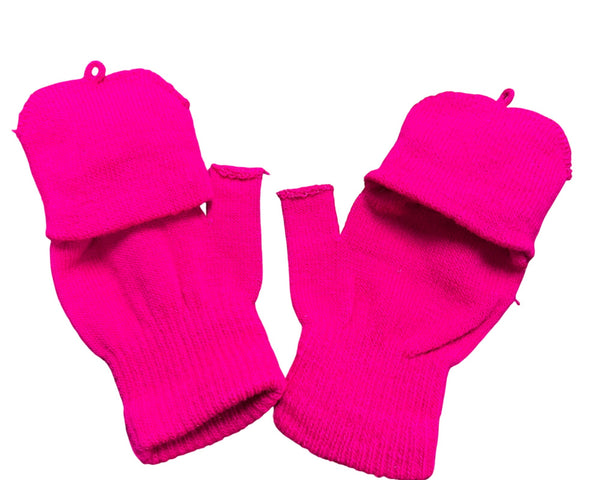 Convertible Knit Fingerless Gloves Pink Women Acrylic Warm Winter Accessories OS