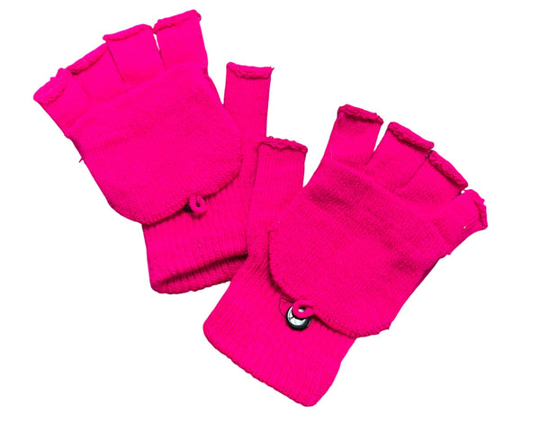 Convertible Knit Fingerless Gloves Pink Women Acrylic Warm Winter Accessories OS