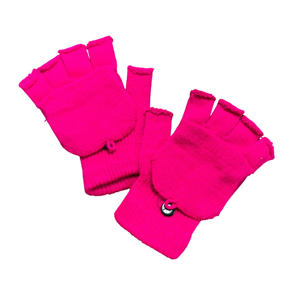 Convertible Knit Fingerless Gloves Pink Women Acrylic Warm Winter Accessories OS