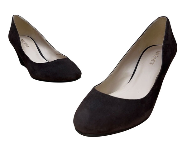 Nine West Womens Brown Suede Leather Nwispy Wedge Pumps Size 7.5M