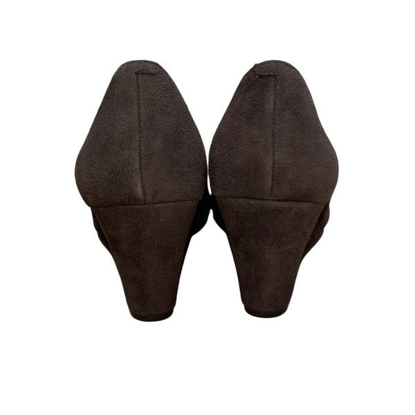 Nine West Womens Brown Suede Leather Nwispy Wedge Pumps Size 7.5M