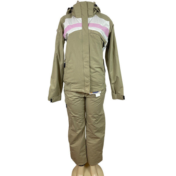 Convert Women Ski Jacket & Pants Set Beige Hooded Snowboarding Suit Sz S/M - New