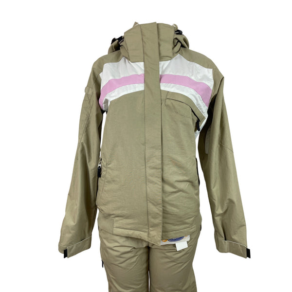 Convert Women Ski Jacket & Pants Set Beige Hooded Snowboarding Suit Sz S/M - New