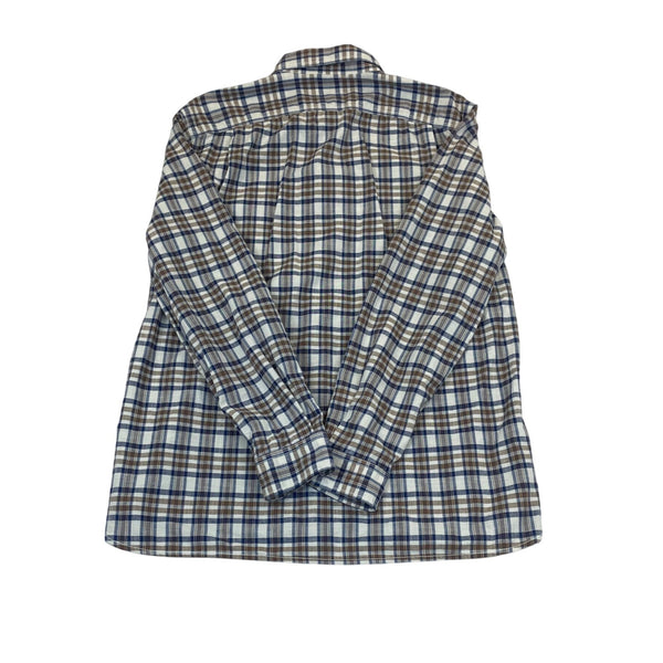 Lands End Mens Brown Plaid Button-Down Shirt Long Sleeve Collared Sz L - New