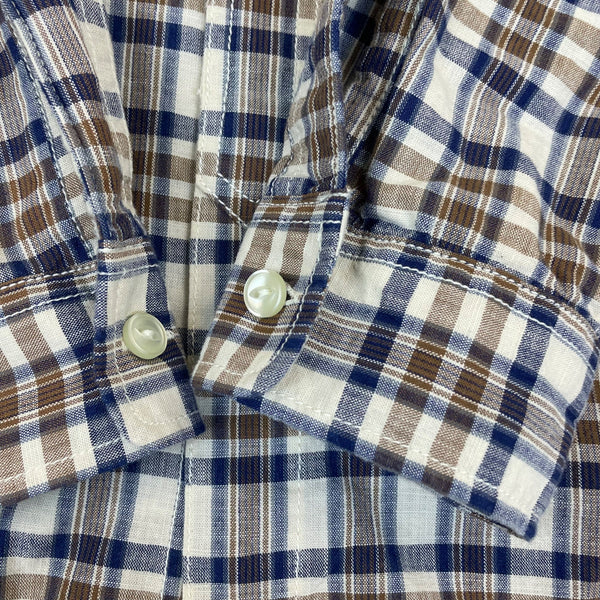 Lands End Mens Brown Plaid Button-Down Shirt Long Sleeve Collared Sz L - New