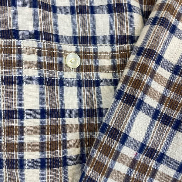 Lands End Mens Brown Plaid Button-Down Shirt Long Sleeve Collared Sz L - New