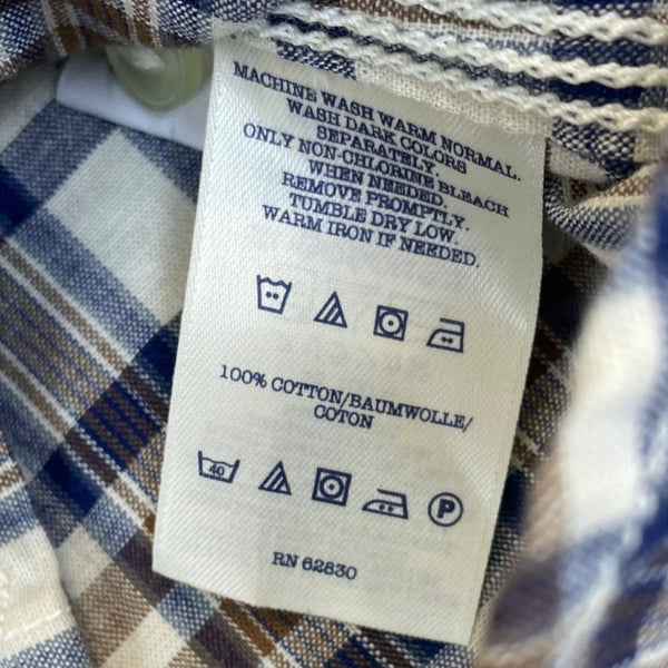 Lands End Mens Brown Plaid Button-Down Shirt Long Sleeve Collared Sz L - New