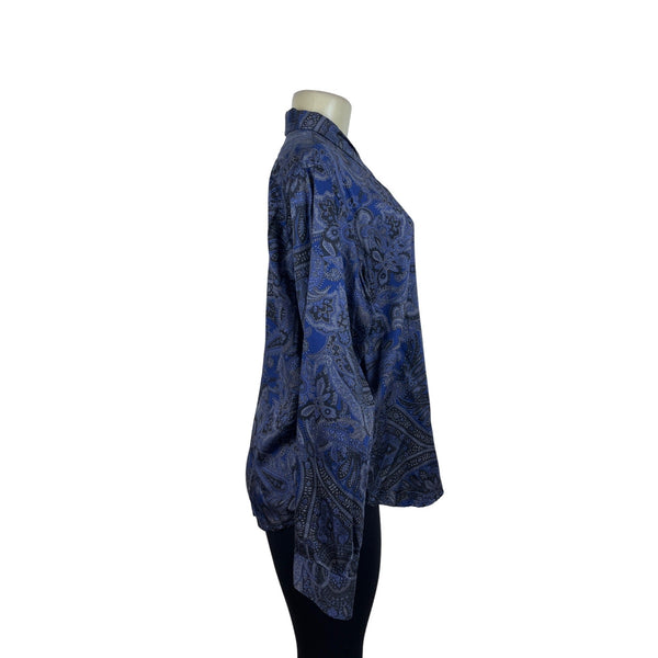 Ralph Lauren Womens Paisley Blue Button-Up Shirt Cotton Size XL