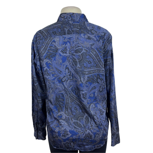 Ralph Lauren Womens Paisley Blue Button-Up Shirt Cotton Size XL