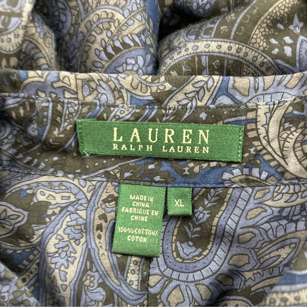 Ralph Lauren Womens Paisley Blue Button-Up Shirt Cotton Size XL