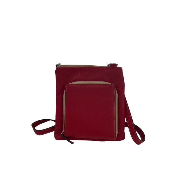 Red Leather Shoulder Crossbody Bag With Front Zip Pocket Adjustable Strap Unique