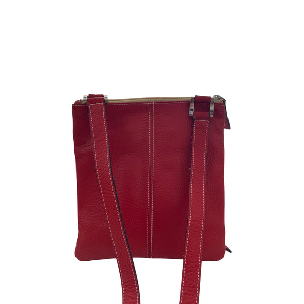 Red Leather Shoulder Crossbody Bag With Front Zip Pocket Adjustable Strap Unique