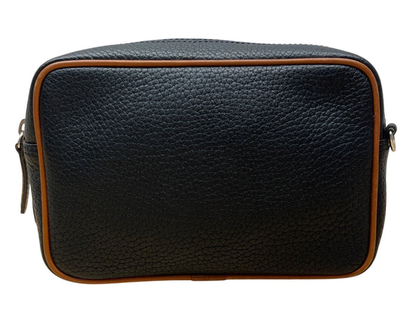 Dooney & Bourke Black Pebbled Leather Tan Trim & Adjustable Strap Crossbody Bag