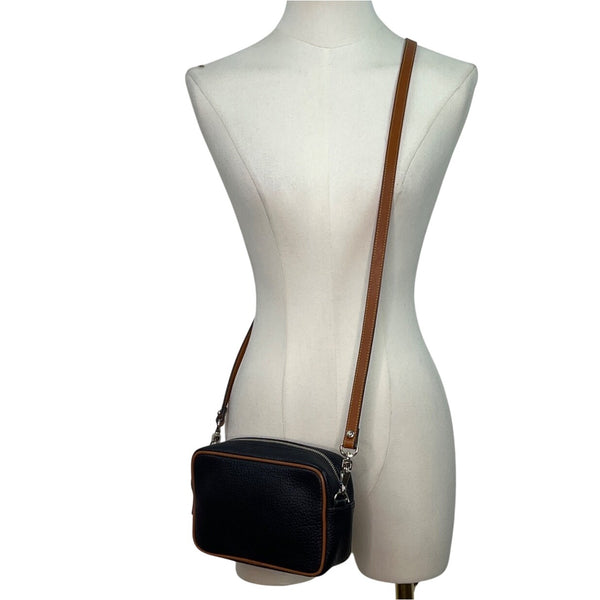 Dooney & Bourke Black Pebbled Leather Tan Trim & Adjustable Strap Crossbody Bag