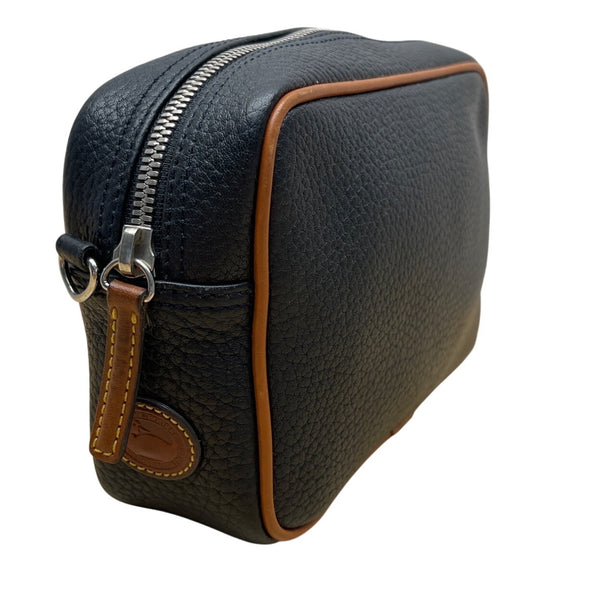 Dooney & Bourke Black Pebbled Leather Tan Trim & Adjustable Strap Crossbody Bag