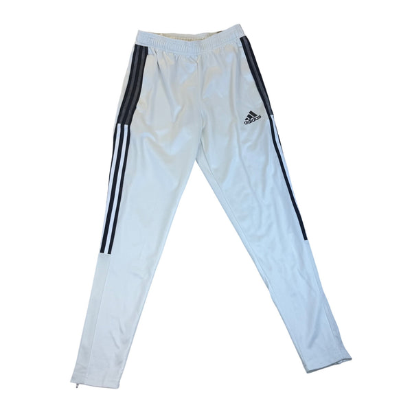 Adidas Men’s White Polyester Pants Tapered Leg  Athletic 3-Stripe Size S- New