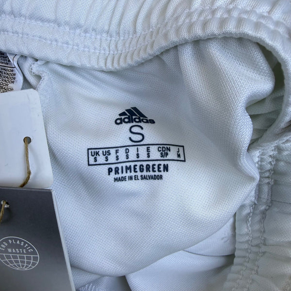 Adidas Men’s White Polyester Pants Tapered Leg  Athletic 3-Stripe Size S- New