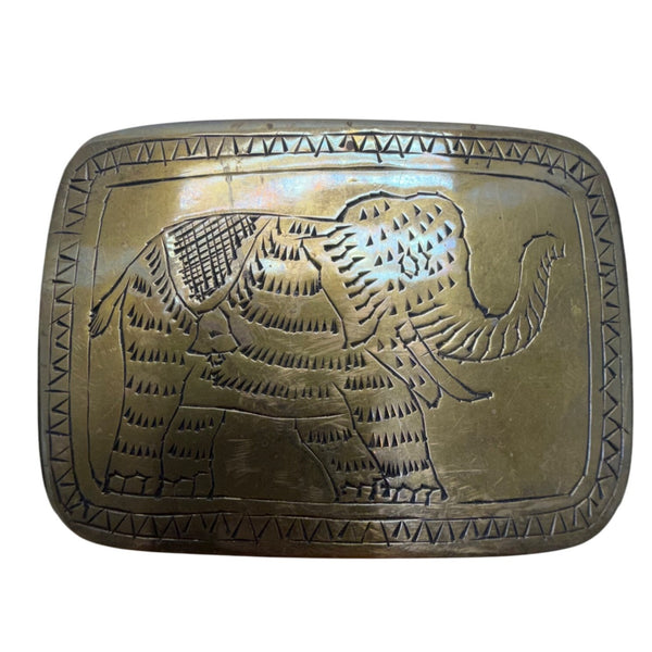 Elastic Black Belt With Brass Elephant Buckle Adjustable Detailed Boho Unique Handmade