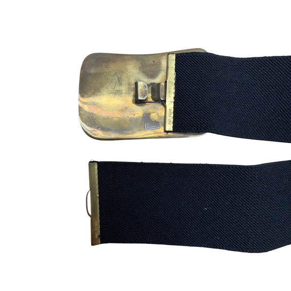 Elastic Black Belt With Brass Elephant Buckle Adjustable Detailed Boho Unique Handmade