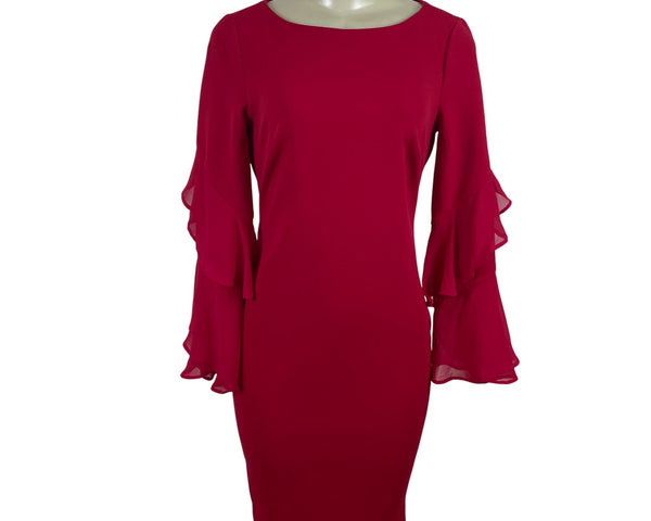 Calvin Klein Women’s Red  Bell Sleeve Sheath Dress Stylish Chic Sz 4
