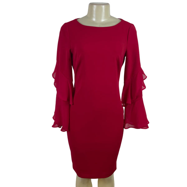 Calvin Klein Women’s Red  Bell Sleeve Sheath Dress Stylish Chic Sz 4