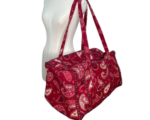Vera Bradley Red Paisley Quilted Long Straps & Zipper Closure Travel Duffle Bag