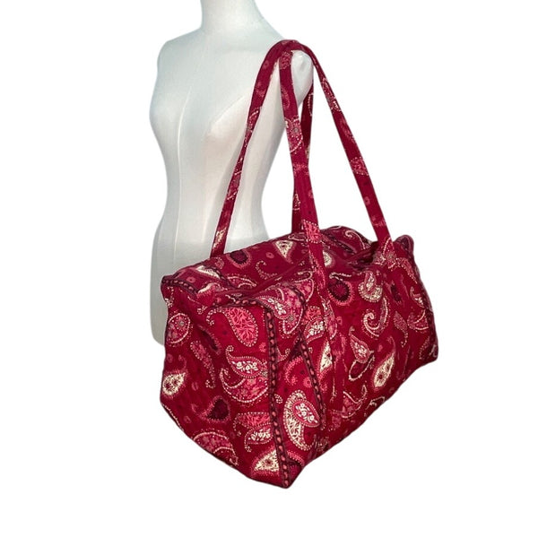 Vera Bradley Red Paisley Quilted Long Straps & Zipper Closure Travel Duffle Bag