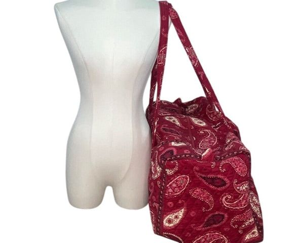 Vera Bradley Red Paisley Quilted Long Straps & Zipper Closure Travel Duffle Bag