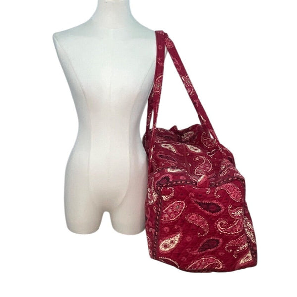 Vera Bradley Red Paisley Quilted Long Straps & Zipper Closure Travel Duffle Bag