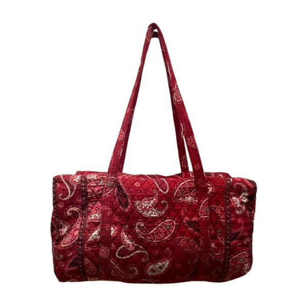 Vera Bradley Red Paisley Quilted Long Straps & Zipper Closure Travel Duffle Bag