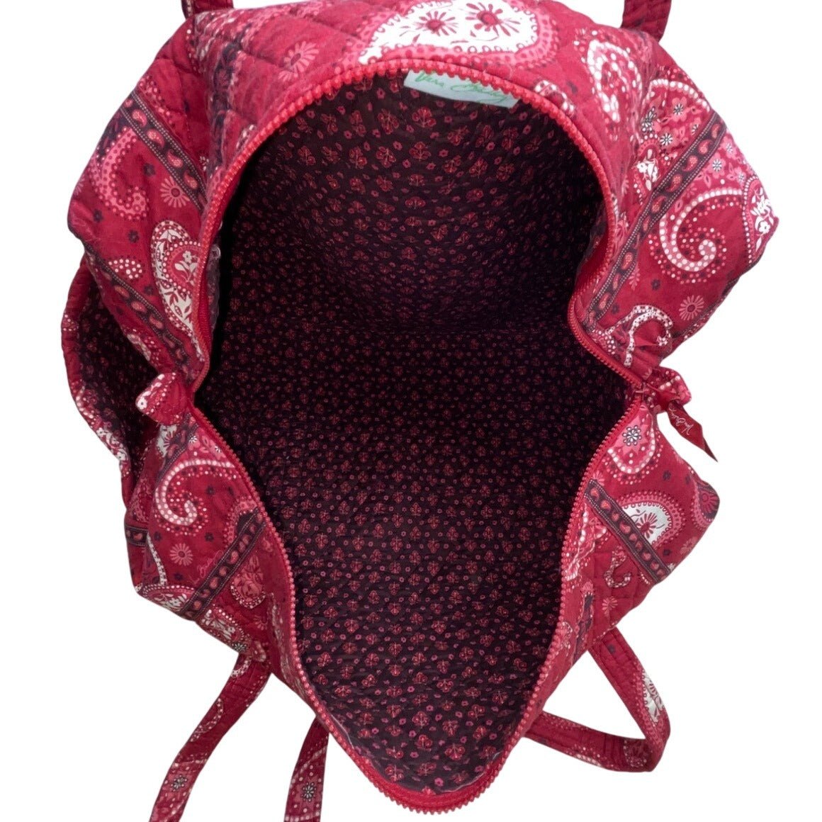 Vera Bradley Red Paisley Quilted Long Straps & Zipper Closure Travel Duffle Bag