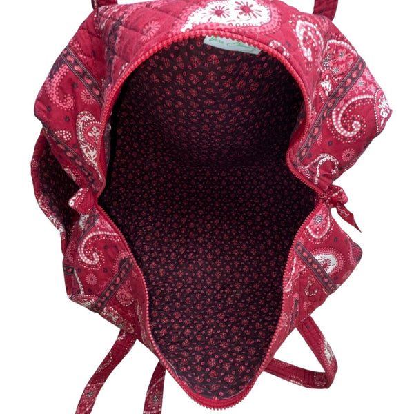 Vera Bradley Red Paisley Quilted Long Straps & Zipper Closure Travel Duffle Bag