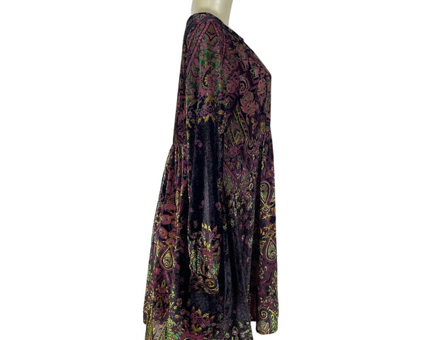 Free People Womens Multicolor Velvet Long-Sleeve Mini Dress Boho Paisley Pattern Size S/P