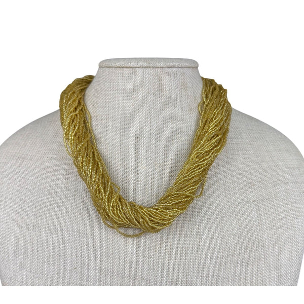 Gold Tone Multistrand Seed Bead Womens Collar Necklace & Bracelet Vintage Set