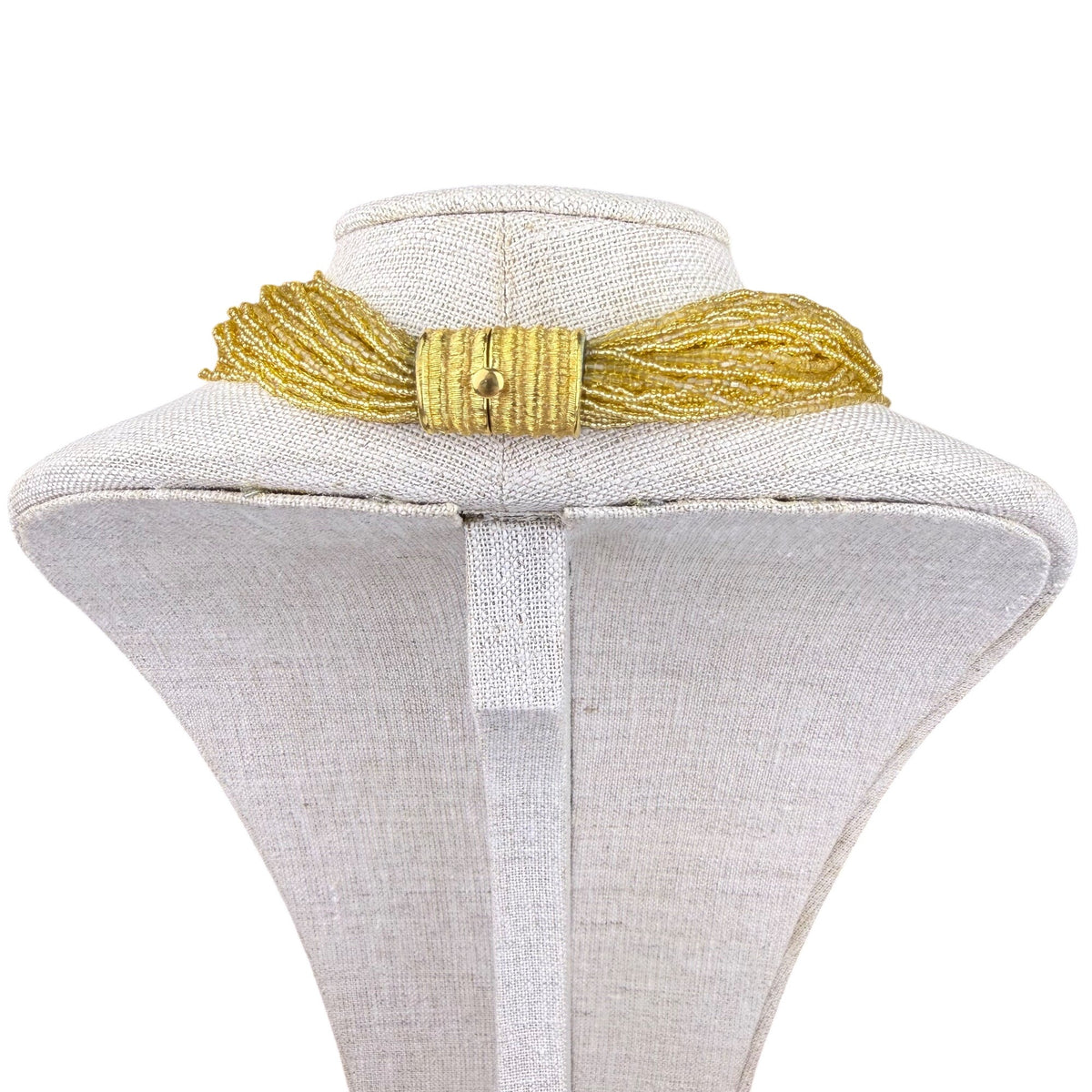 Gold Tone Multistrand Seed Bead Womens Collar Necklace & Bracelet Vintage Set