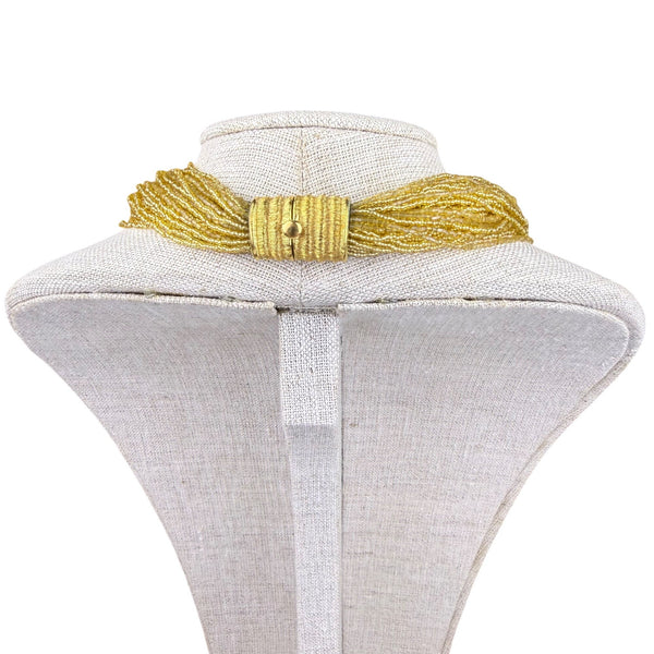 Gold Tone Multistrand Seed Bead Womens Collar Necklace & Bracelet Vintage Set