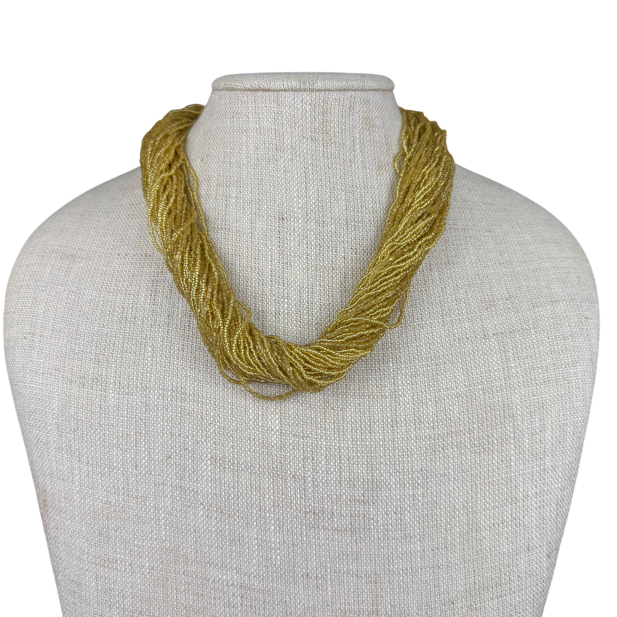 Gold Tone Multistrand Seed Bead Womens Collar Necklace & Bracelet Vintage Set