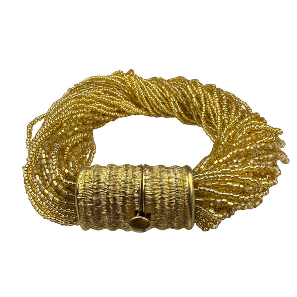 Gold Tone Multistrand Seed Bead Womens Collar Necklace & Bracelet Vintage Set