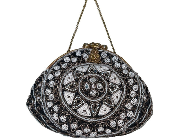 Vintage Mona-Lise Women's Black Beaded Pearl Closure Evening Pouch Sz S