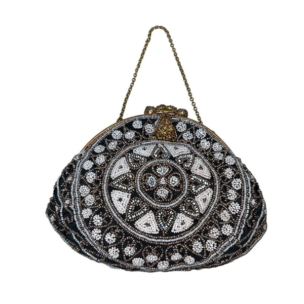 Vintage Mona-Lise Women's Black Beaded Pearl Closure Evening Pouch Sz S