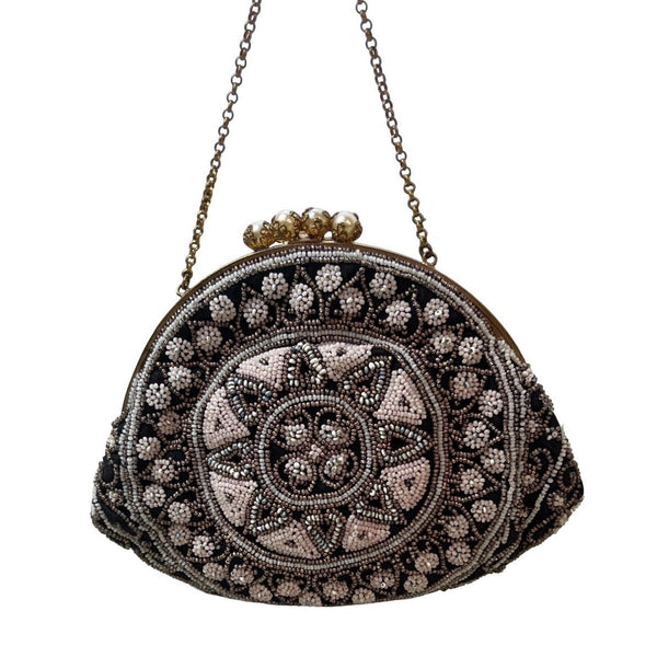 Vintage Mona-Lise Women's Black Beaded Pearl Closure Evening Pouch Sz S